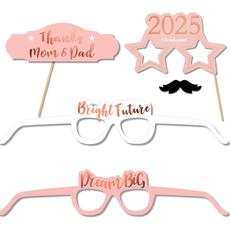 Konsait Rose Gold Graduation Photo Booth Props Party Supplies Graduation Photo Props Class of 2025 Grad Decor with Sticks, Class Decorations Graduation Party Favors Decor Accessories(39Count) - Image 5